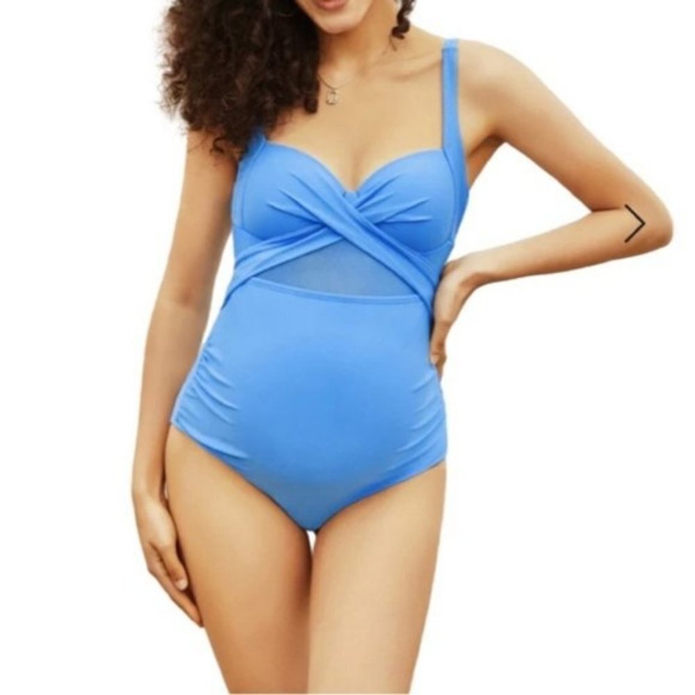 Blue Twist-Front One-Piece Maternity Swimsuit